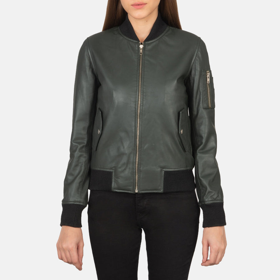 Genuine Sheepskin Leather Bomber Jacket For Women