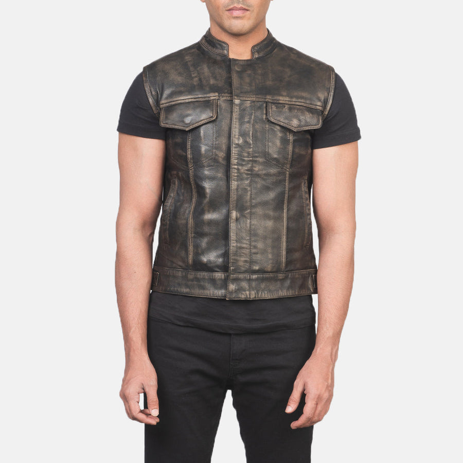 Men’s Sheepskin Leather Vest – Multicolor, Zipper with Button Flap