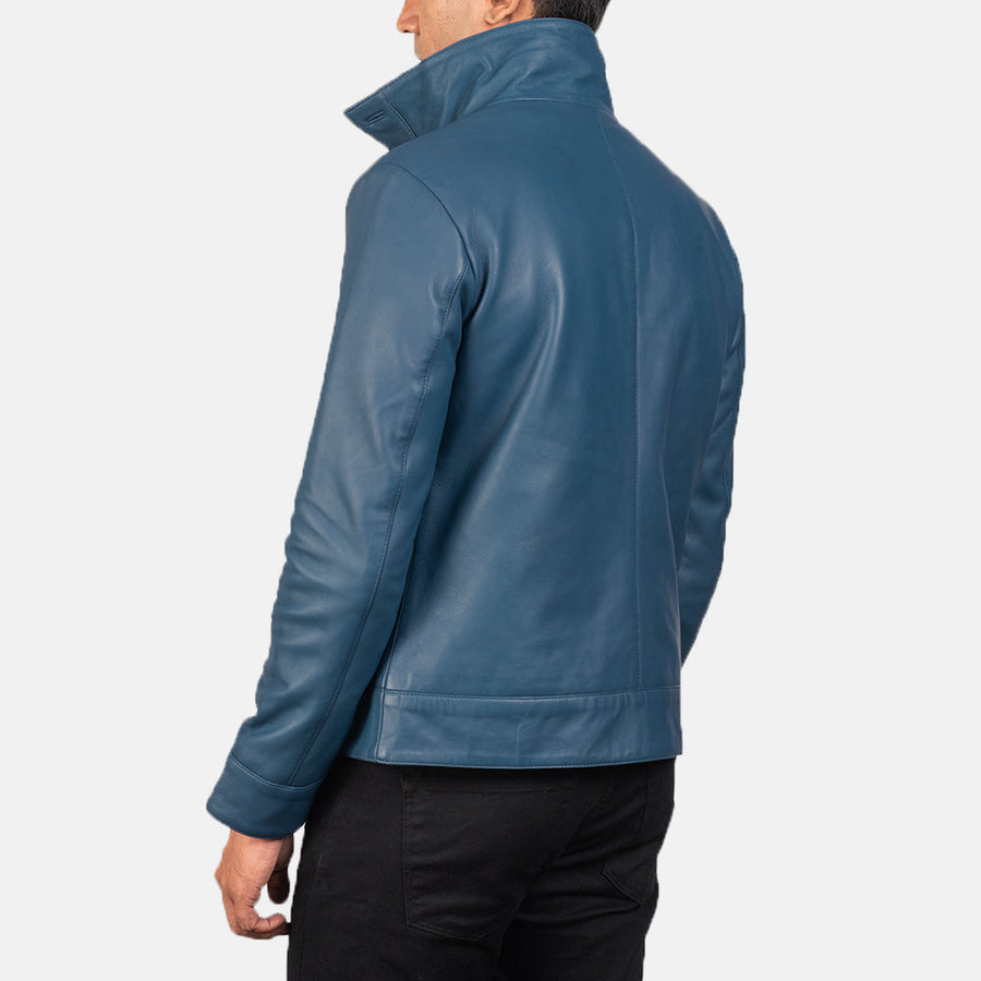 Men’s Sheepskin Leather Rider Jacket with High-Neck Buttoned Collar