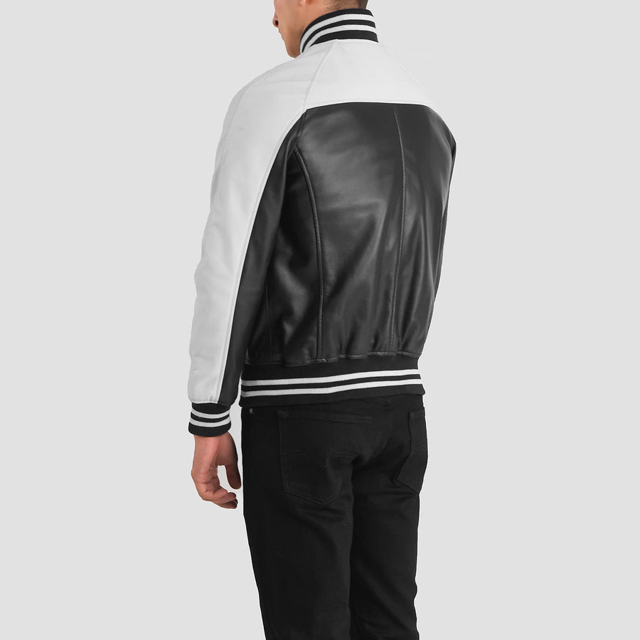 Men’s Semi-Aniline Sheepskin Leather Varsity Jacket with Raglan Sleeves