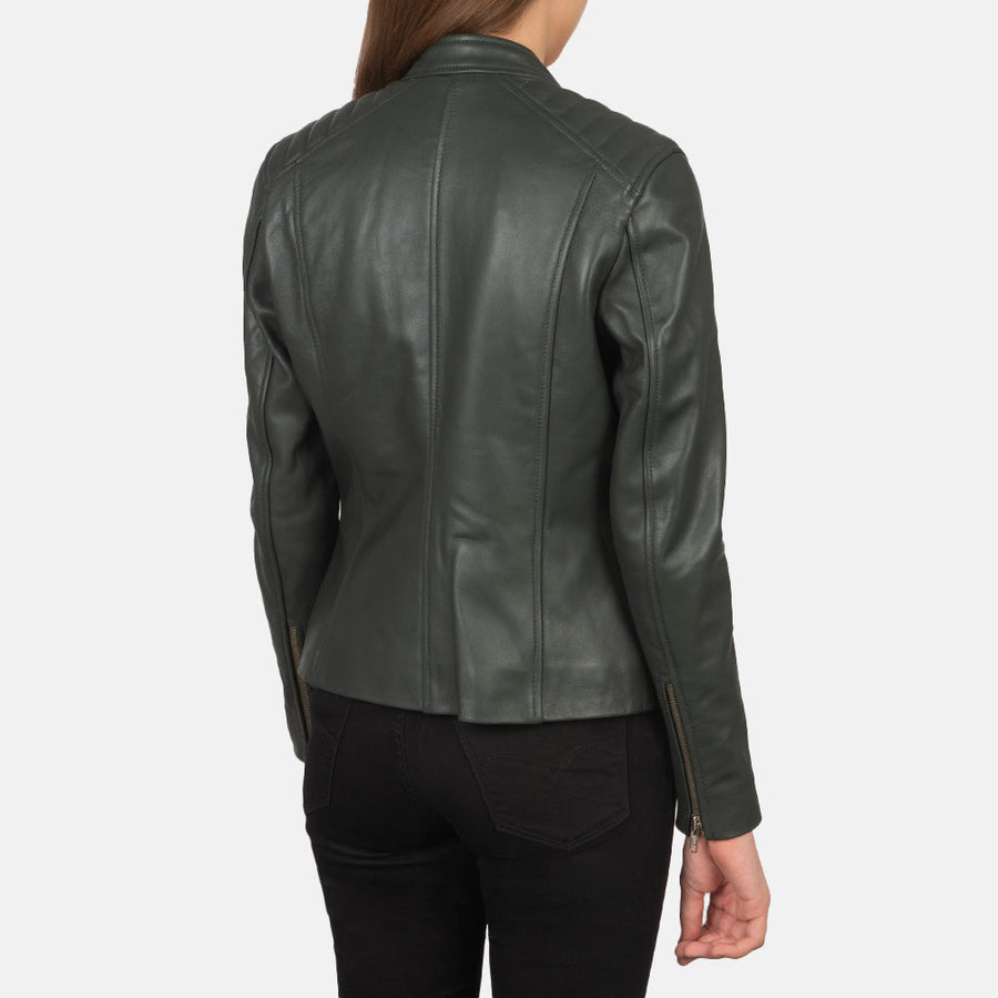 Women’s Sheepskin Genuine Leather Biker Jacket with Quilted Shoulders