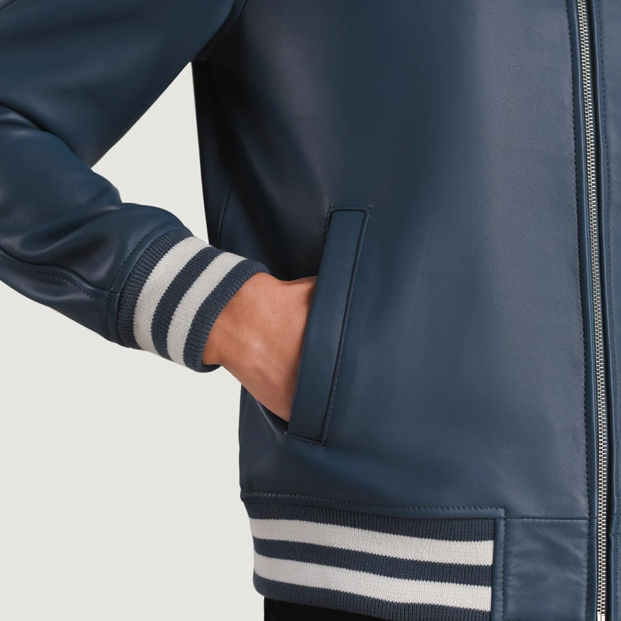 Men’s Semi-Aniline Sheepskin Leather Jacket with Rib Knit Cuffs & Hem