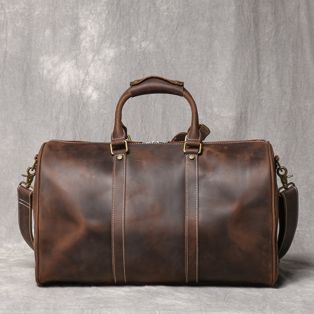 Genuine Crazy Horse Leather Duffle Bag | Vintage Weekender Travel Bag for Men & Women