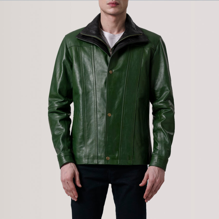 Classic Sheepskin Leather Jackets with Leather-Lined Shirt Collar