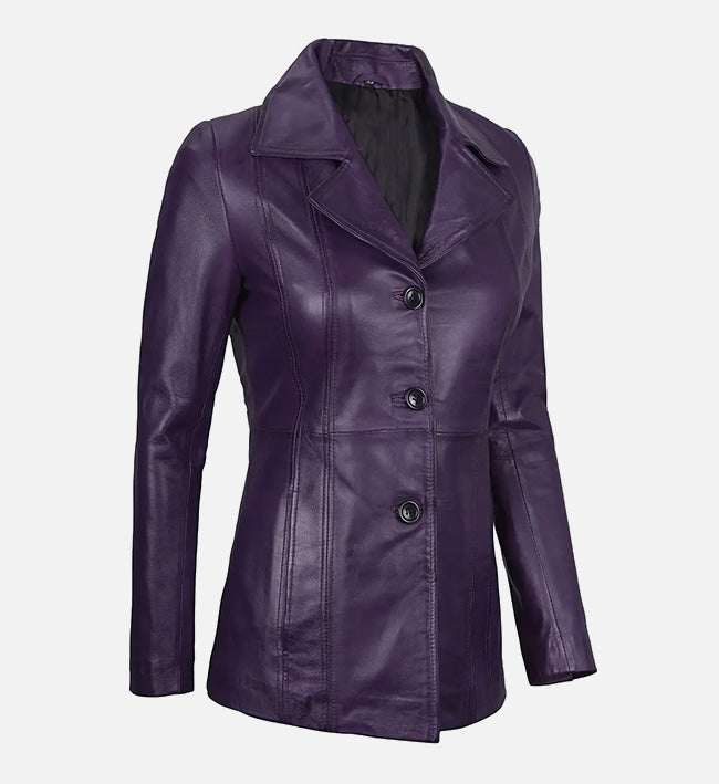 Women’s Sheepskin Three Button Real Leather Blazer – Classic Fitted Style