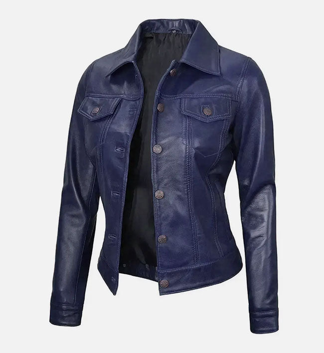 Women’s Sheepskin Leather Trucker Jacket – Multi-Color Options