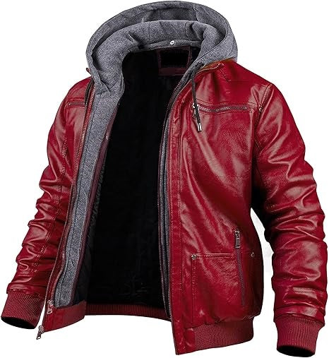 Men's Luxury Leather Jacket with Removable Hood - 100% Genuine Leather, Perfect for Riding and Everyday Wear