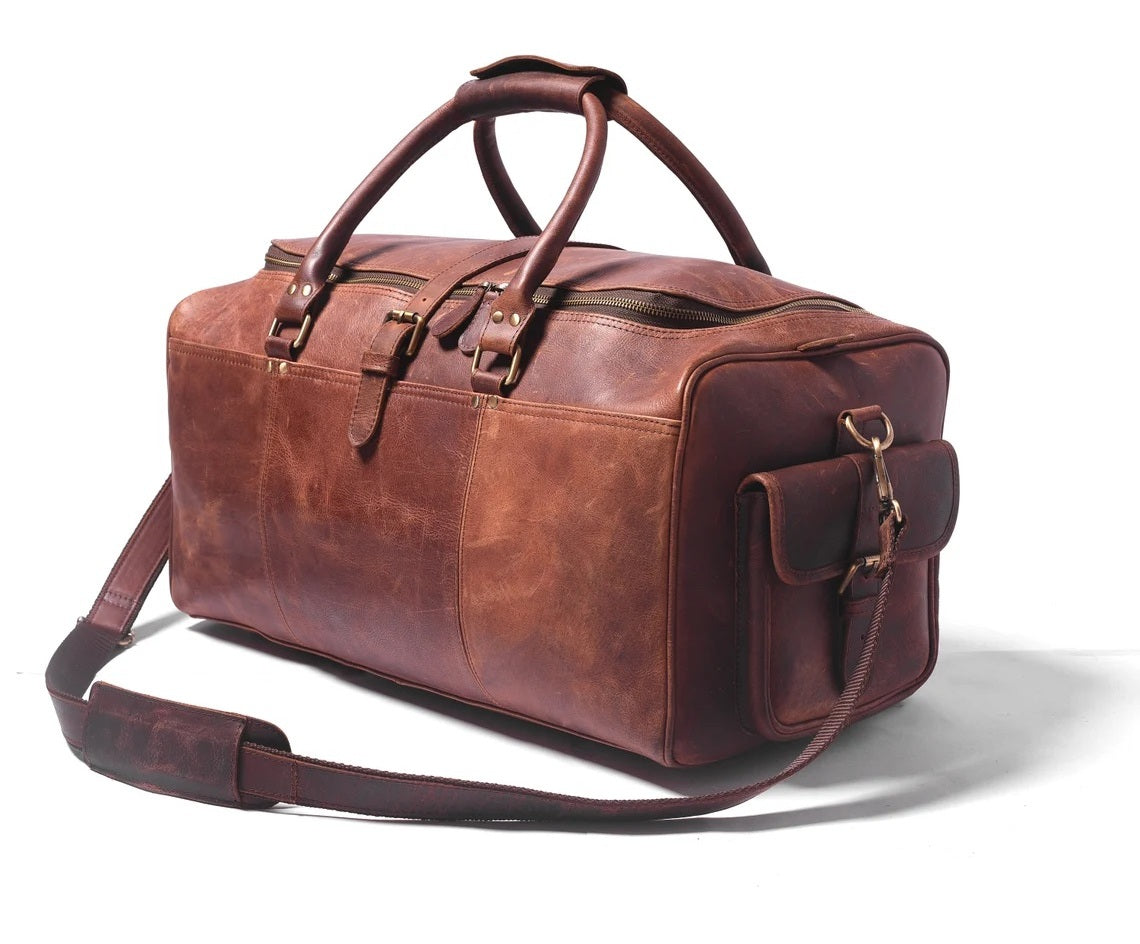 Leather Travel Duffel Bag – 100% Real Leather Weekender, Carry-On Luggage Bag for Men & Women
