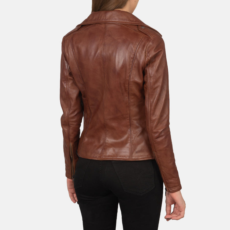 Women’s Sheepskin Leather Biker Jacket with Epaulettes