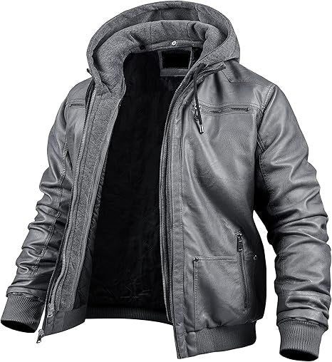 Men's Luxury Leather Jacket with Removable Hood - 100% Genuine Leather, Perfect for Riding and Everyday Wear