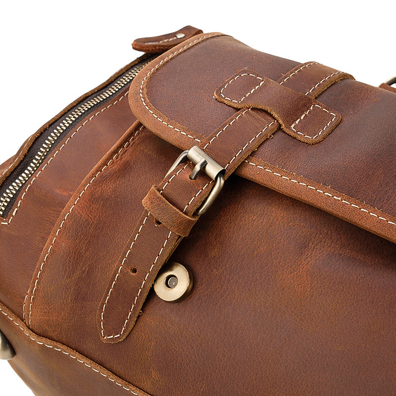 Genuine Crazy Horse Leather Duffle Bag with Shoe Compartment | Weekender Travel Bag
