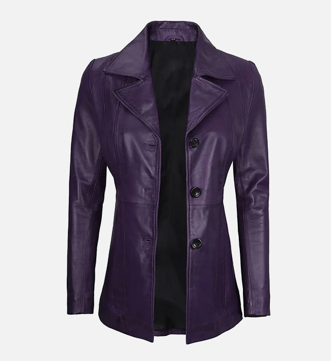 Women’s Sheepskin Three Button Real Leather Blazer – Classic Fitted Style