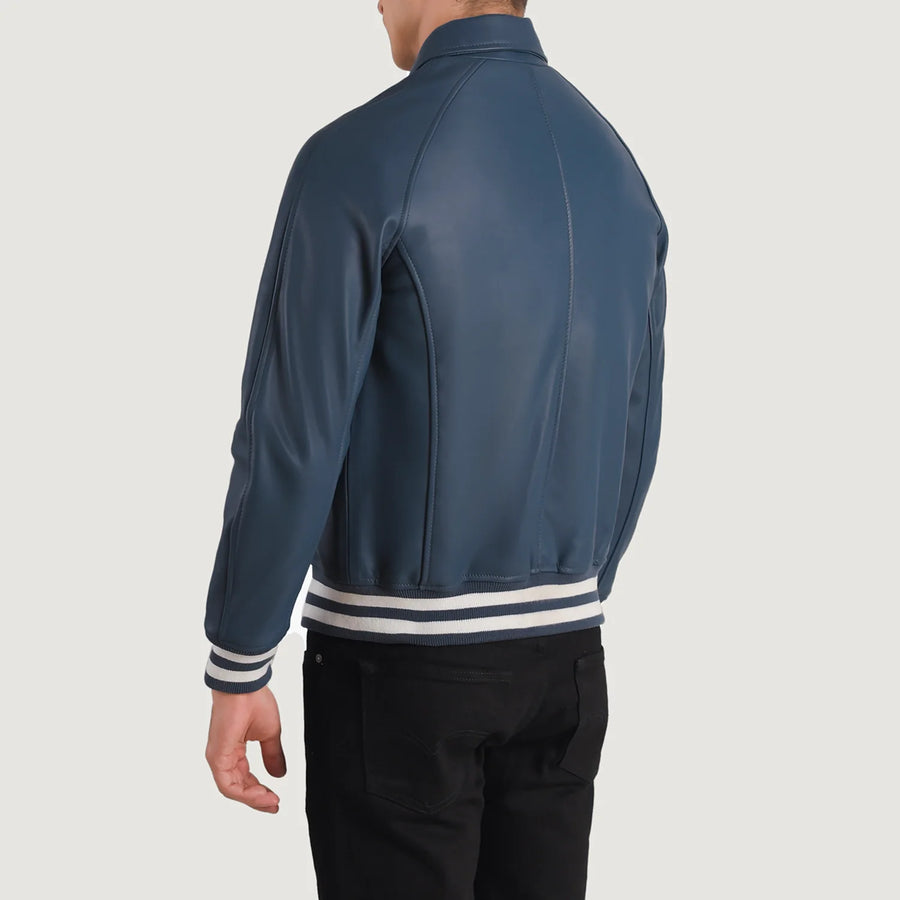 Men’s Semi-Aniline Sheepskin Leather Jacket with Rib Knit Cuffs & Hem