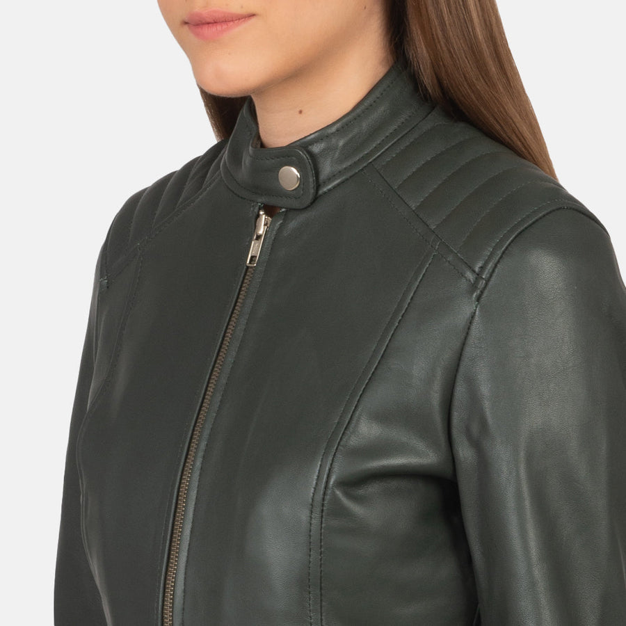 Women’s Sheepskin Genuine Leather Biker Jacket with Quilted Shoulders