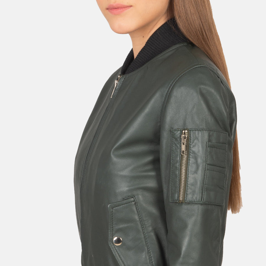 Genuine Sheepskin Leather Bomber Jacket For Women