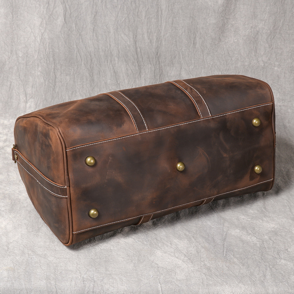Genuine Crazy Horse Leather Duffle Bag | Vintage Weekender Travel Bag for Men & Women