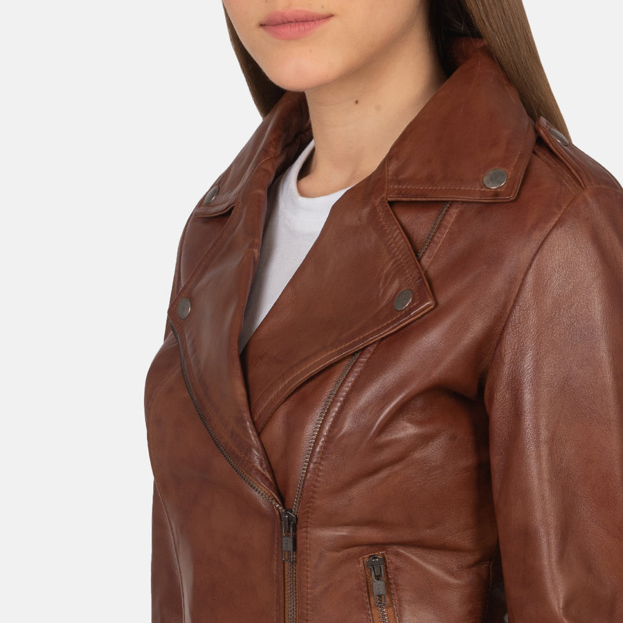 Women’s Sheepskin Leather Biker Jacket with Epaulettes