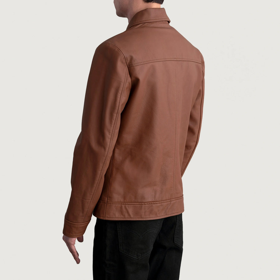Men’s Sheepskin Leather Rider Jacket with Shirt Collar – Semi-Aniline Finish