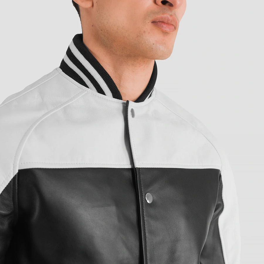 Men’s Semi-Aniline Sheepskin Leather Varsity Jacket with Raglan Sleeves