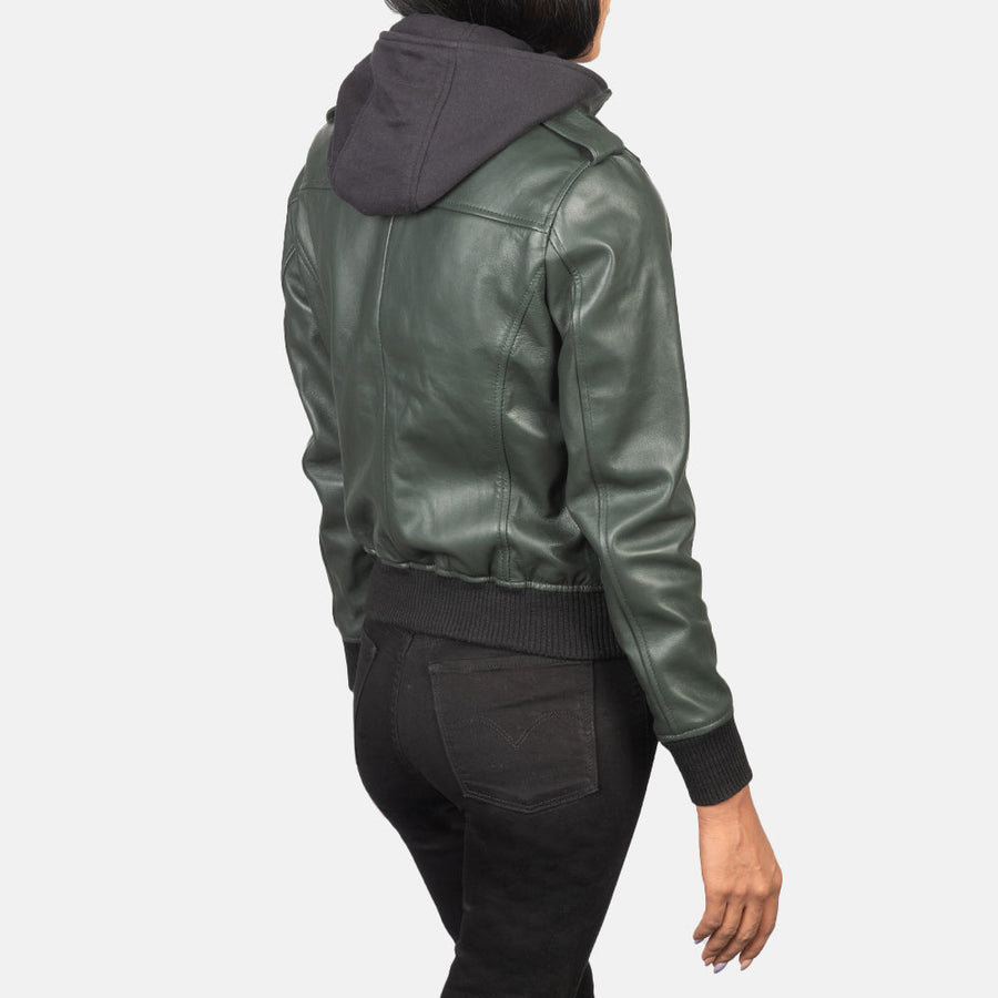 Genuine Sheepskin Leather Hooded Bomber Jacket For Women
