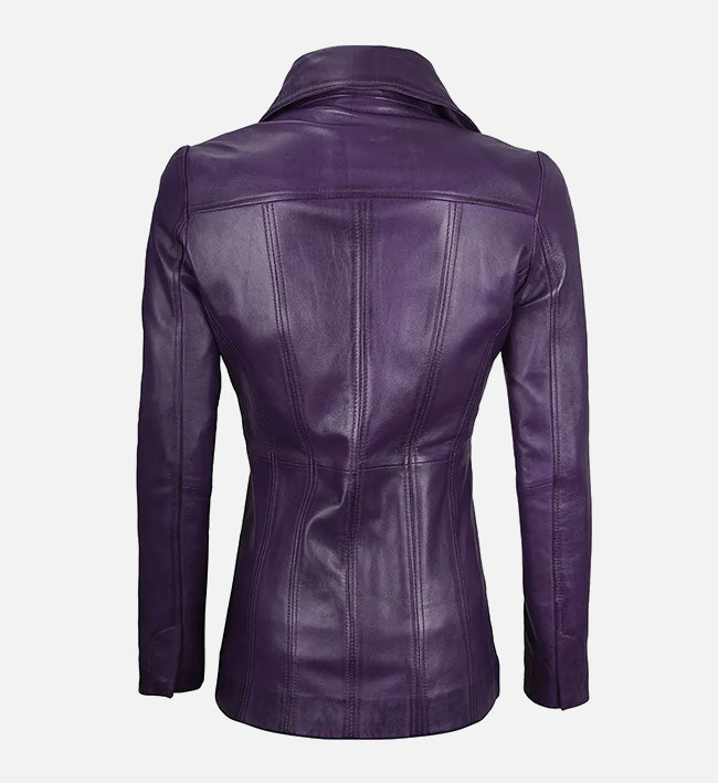 Women’s Sheepskin Three Button Real Leather Blazer – Classic Fitted Style