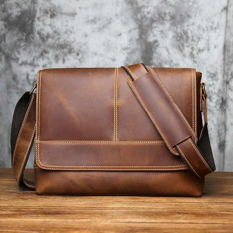 Crazy Horse Leather Laptop Messenger Bag – Crossbody Office & Business Bag