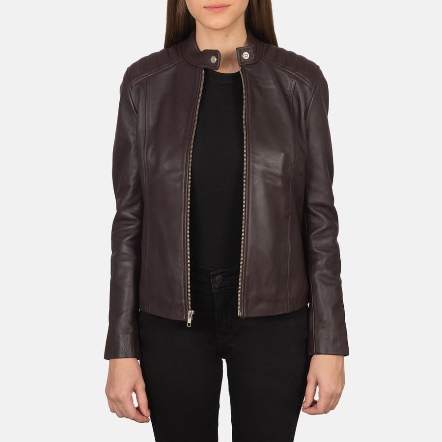 Women’s Sheepskin Genuine Leather Biker Jacket with Quilted Shoulders