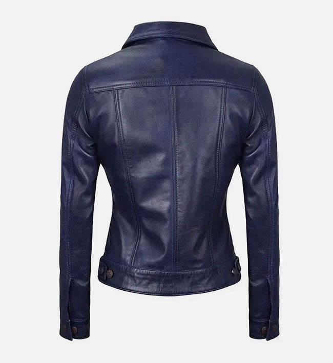 Women’s Sheepskin Leather Trucker Jacket – Multi-Color Options