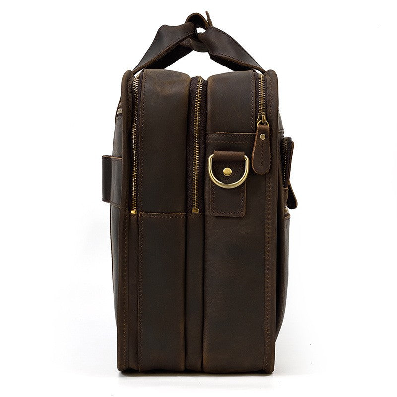 Crazy Horse Leather Laptop Briefcase – 3 Compartment Business Messenger Bag for Men & Women