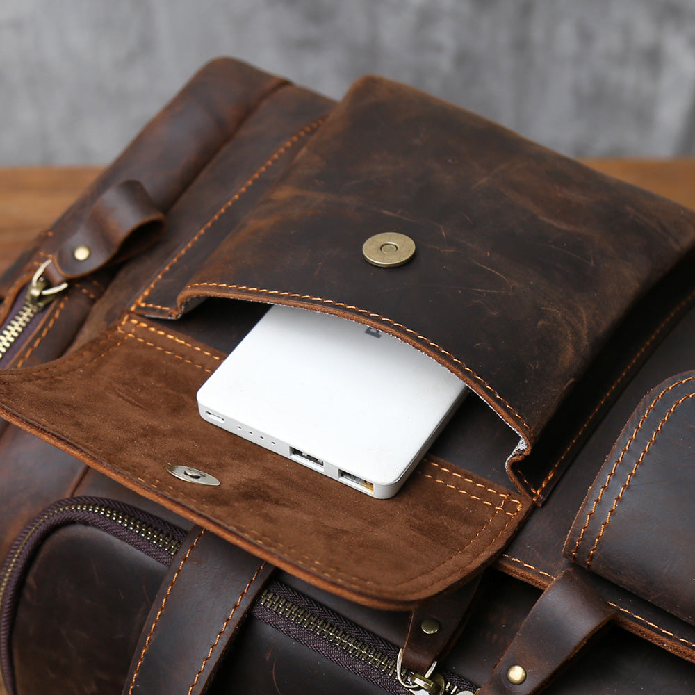 Crazy Horse Leather Duffle Bag – Genuine Leather Travel Weekender Bag for Men & Women