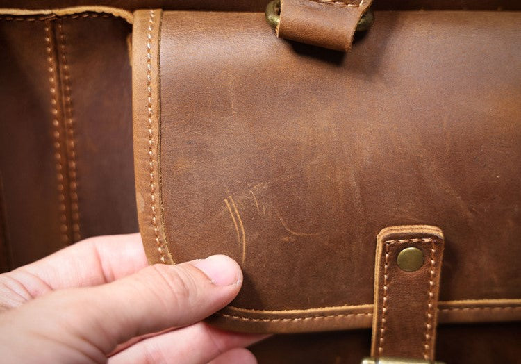 Genuine Crazy Horse Leather Duffle Bag with Shoe Compartment | Vintage Weekender Travel Bag