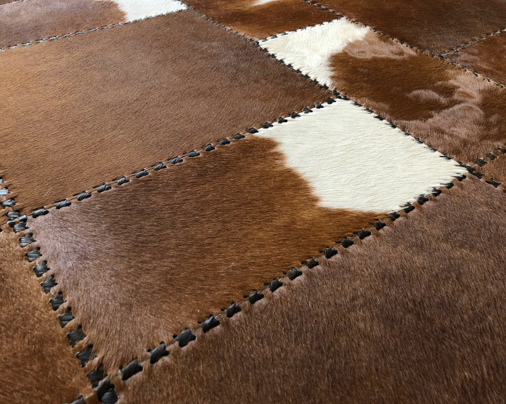 Saddle Brown Cowhide Rug – Hand-Laced Western Patchwork Area Rug