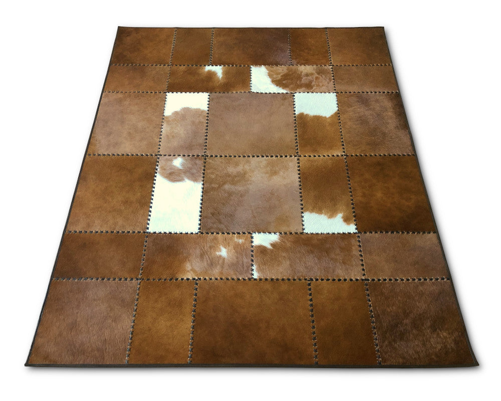 Saddle Brown Cowhide Rug – Hand-Laced Western Patchwork Area Rug