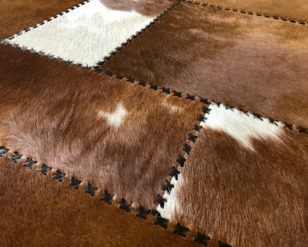 Saddle Brown Cowhide Rug – Hand-Laced Western Patchwork Area Rug