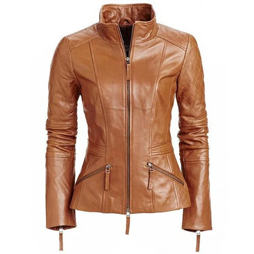 Women's Luxury Lambskin Leather Jacket - Classic Biker Style, Girls Slim Fit Cafe Racer Jacket