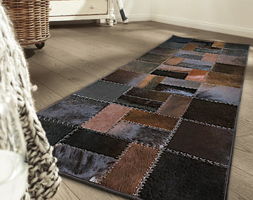 Midnight Espresso Cowhide Runner – Hand-Laced Black & Brown Geometric Patchwork Rug