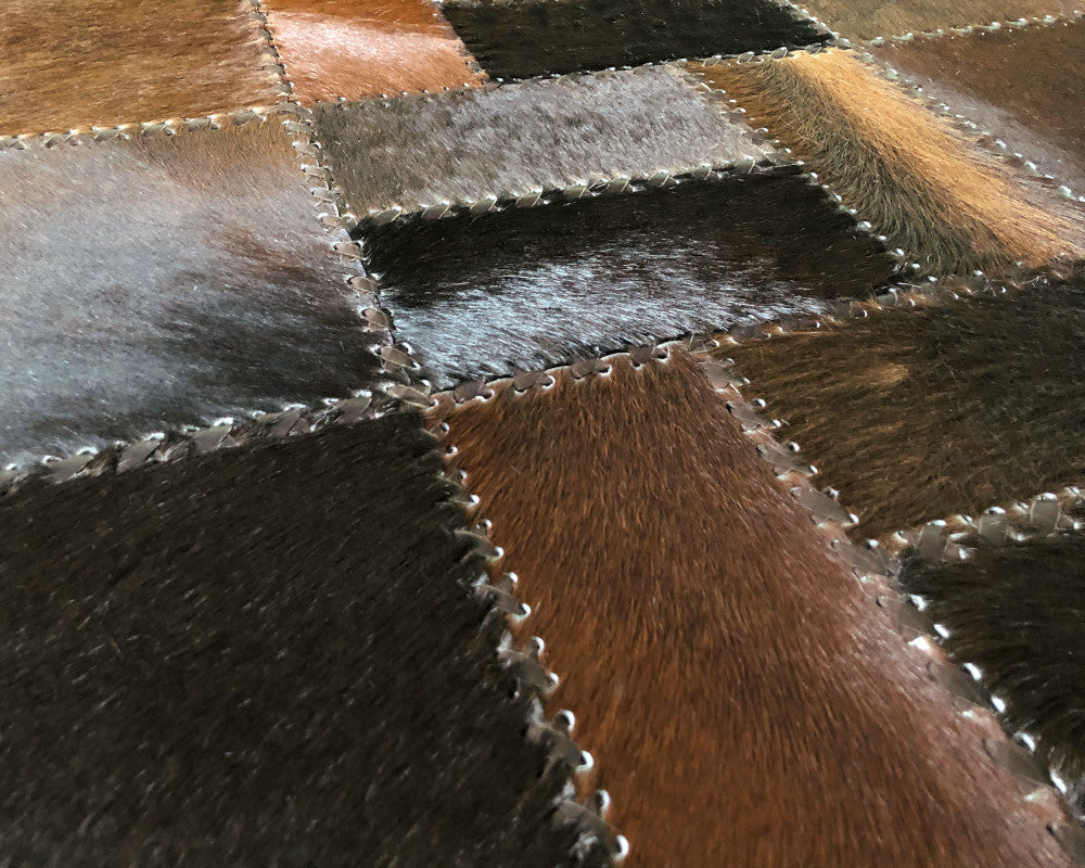 Midnight Espresso Cowhide Runner – Hand-Laced Black & Brown Geometric Patchwork Rug