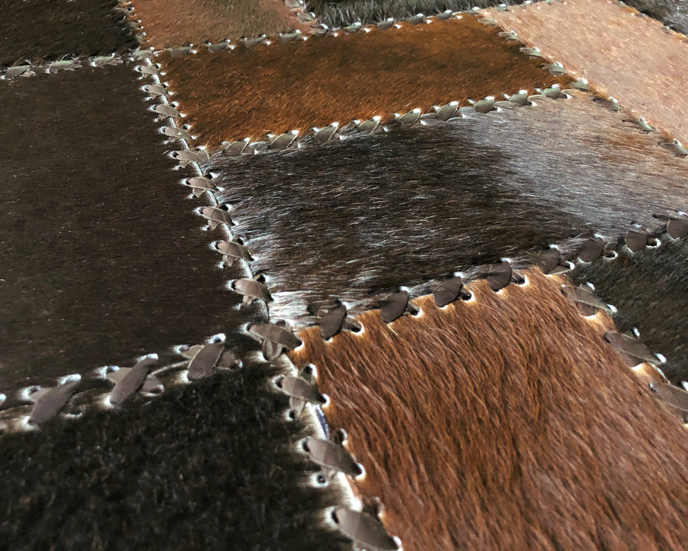 Midnight Espresso Cowhide Runner – Hand-Laced Black & Brown Geometric Patchwork Rug