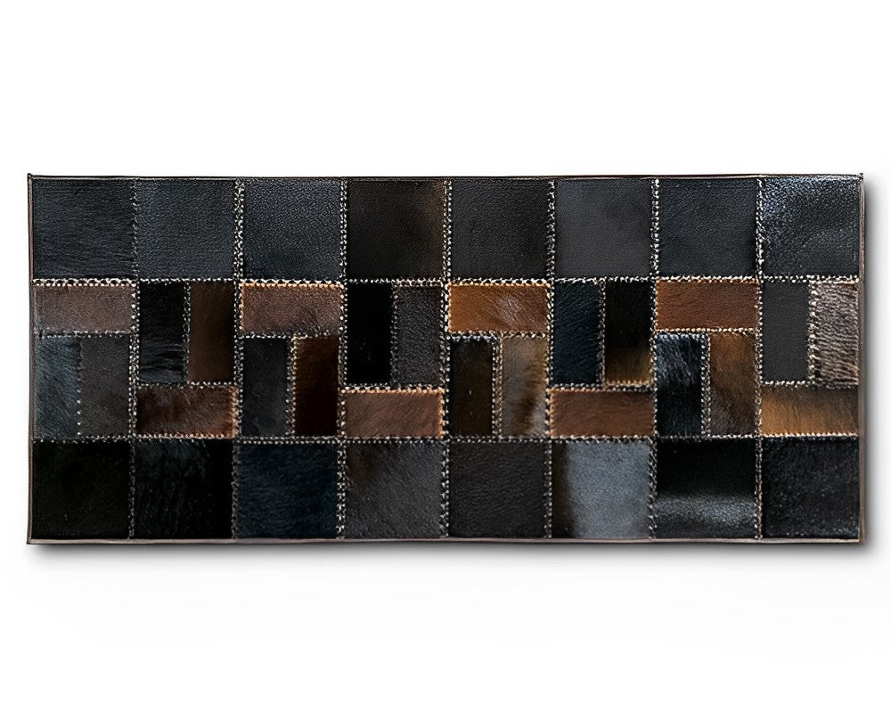 Midnight Espresso Cowhide Runner – Hand-Laced Black & Brown Geometric Patchwork Rug