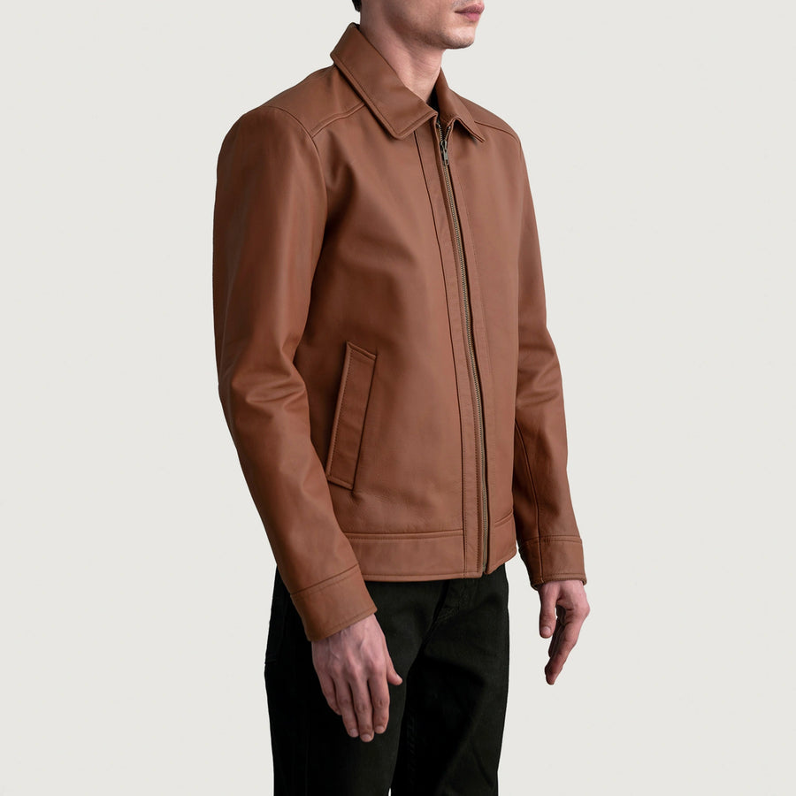 Men’s Sheepskin Leather Biker Jacket with Shirt Collar – Semi-Aniline Finish
