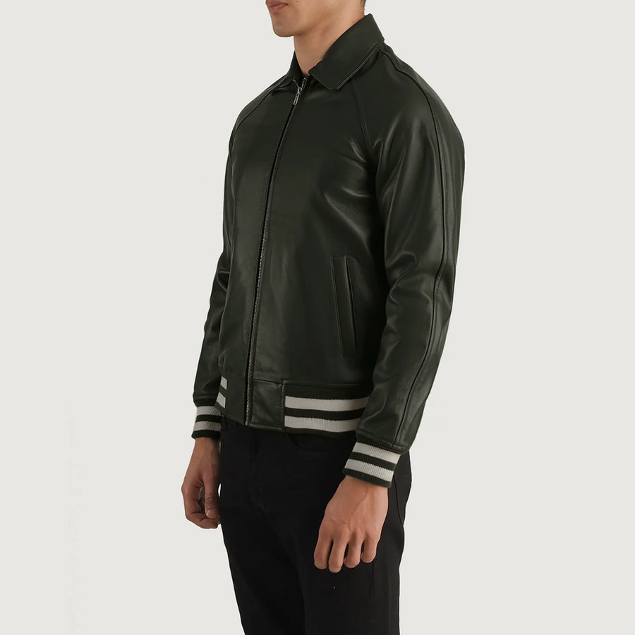 Men’s Semi-Aniline Sheepskin Leather Jacket with Rib Knit Cuffs & Hem