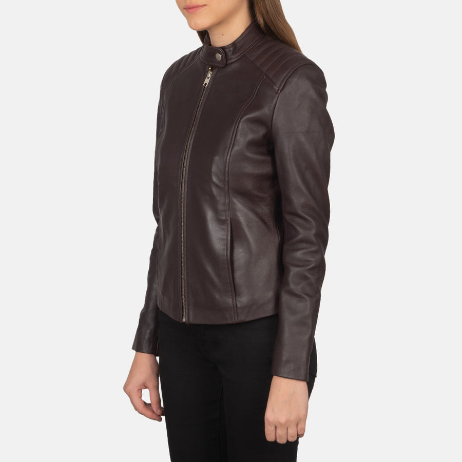 Women’s Sheepskin Genuine Leather Biker Jacket with Quilted Shoulders