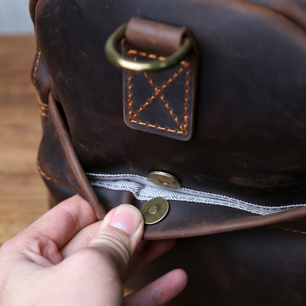 Crazy Horse Leather Duffle Bag – Genuine Leather Travel Weekender Bag for Men & Women