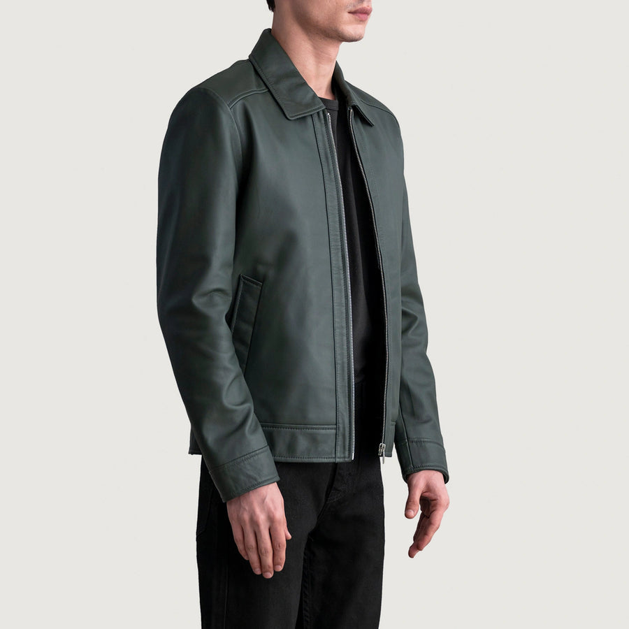 Men’s Sheepskin Leather Rider Jacket with Shirt Collar – Semi-Aniline Finish