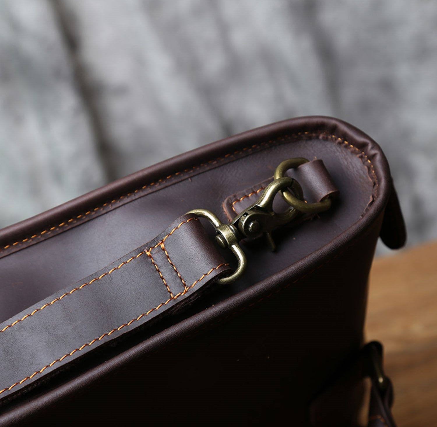 Crazy Horse Leather Laptop Briefcase – Vintage Business Office Messenger Bag