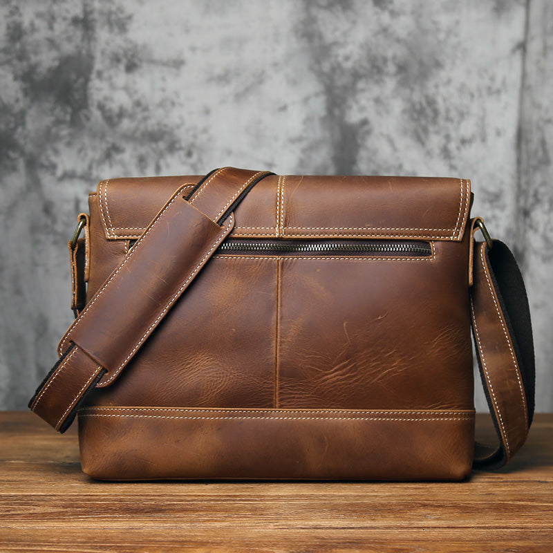 Crazy Horse Leather Laptop Messenger Bag – Crossbody Office & Business Bag