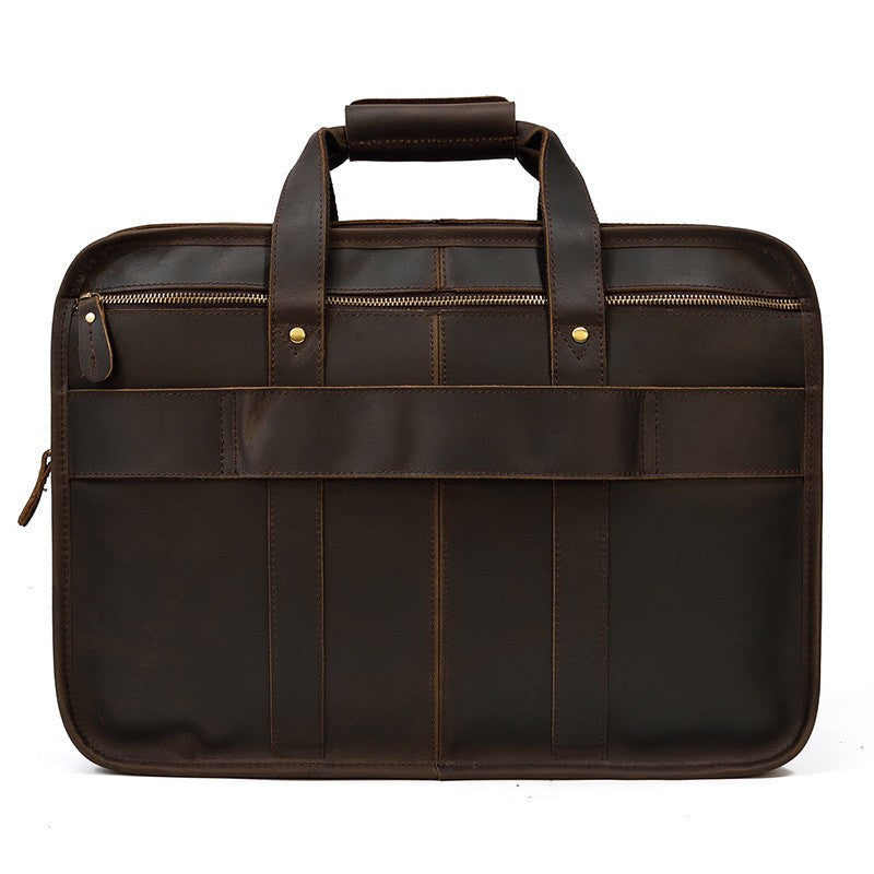 Crazy Horse Leather Laptop Briefcase – 3 Compartment Business Messenger Bag for Men & Women