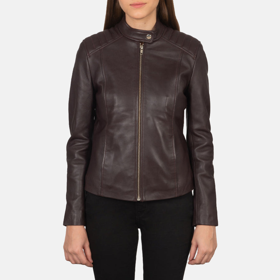Women’s Sheepskin Genuine Leather Biker Jacket with Quilted Shoulders