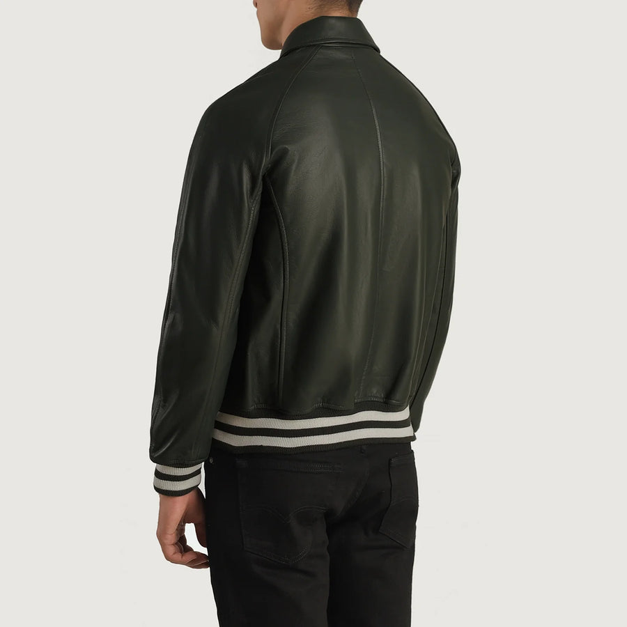 Men’s Semi-Aniline Sheepskin Leather Jacket with Rib Knit Cuffs & Hem