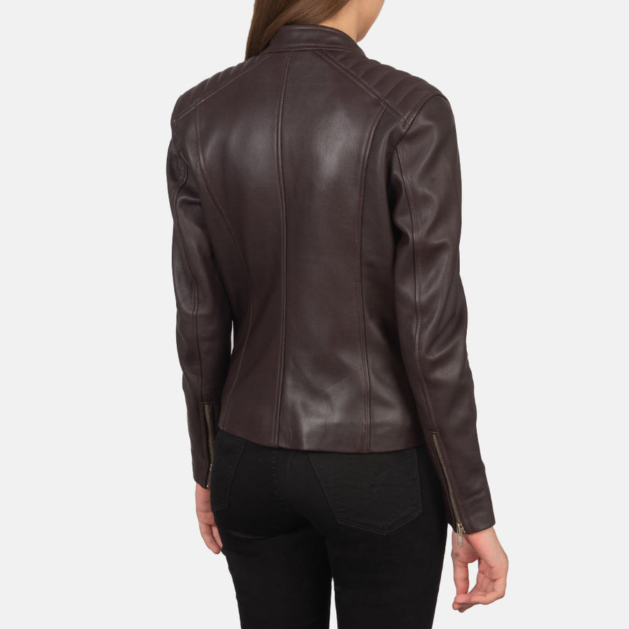 Women’s Sheepskin Genuine Leather Biker Jacket with Quilted Shoulders